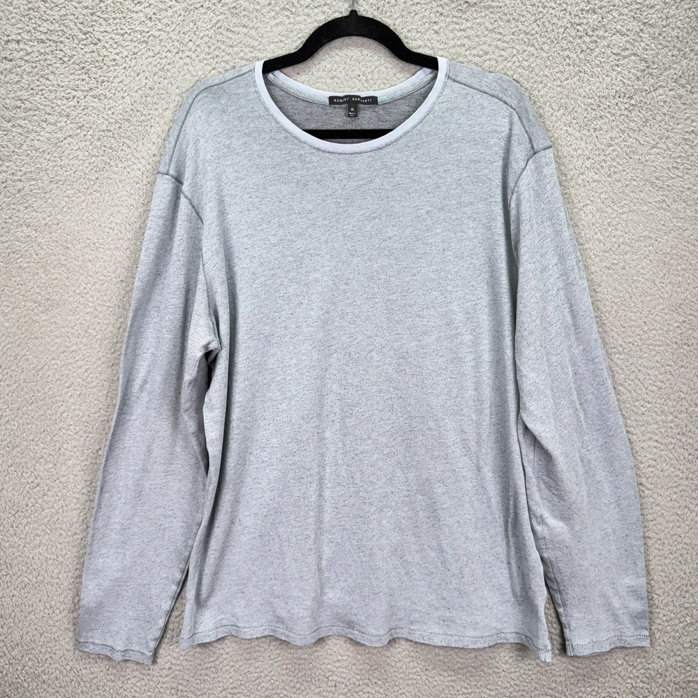 Robert Barakett Tshirt Mens XL Gray White Rock LS Crew Basic Quiet Luxury Preppy